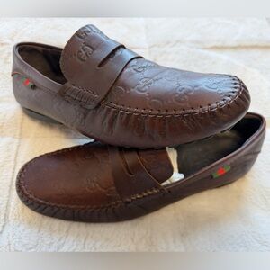 Like NEW! $995 Gucci Guccissima GG Monogram Driver Moc Loafers Brown 7